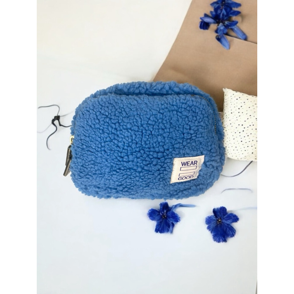 Unisex TOMS Belt Bag Sherpa Fuzzy Blue Fanny Pack One Size Stitch wear crossbody
